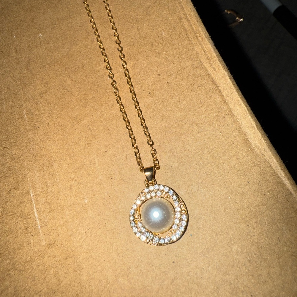 Gold Pearl women’s necklace adjustable rhinestones jewelry